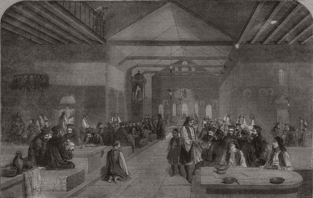 Refectory in a Greek monastery. Greece 1859 old antique vintage print picture